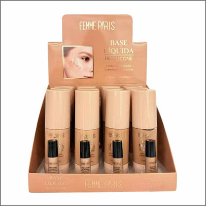 ATACADO: Base Líquida de Silicone Femme Paris – Box com 12 Peças – FR167