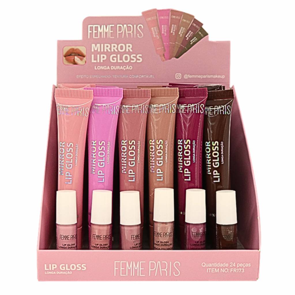 ATACADO: Mirror Lip Gloss Femme Paris - Box com 24 Peças - FR173