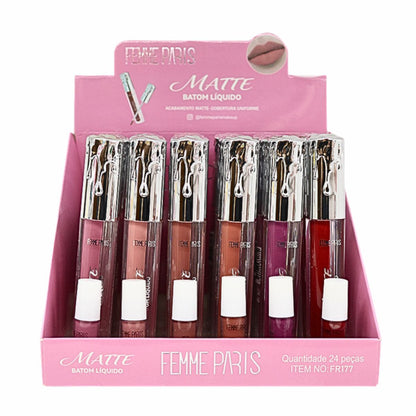 ATACADO: Batom Líquido Matte Femme Paris – Box com 24 Peças - FR177