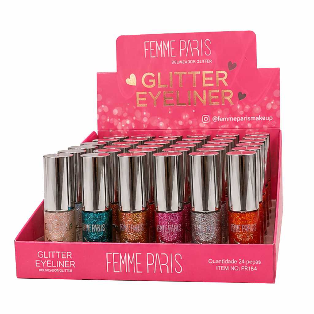ATACADO: Delineador com Glitter Femme Paris – Box com 24 Peças – FR184
