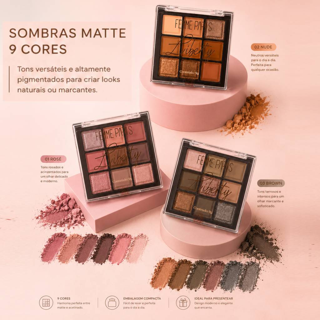 ATACADO: Sombra Matte Liberty Femme Paris - Box com 24 Peças - FR192