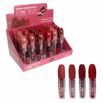 CAIXA MASTER 24 Peças - Batom Líquido Matte Femme Paris – Box com 24 Unidades FR603CM