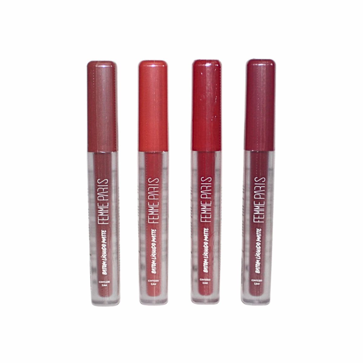 Batom Líquido Matte Femme Paris – Caixa com 24 Unidades (Cores Variadas) – FR604