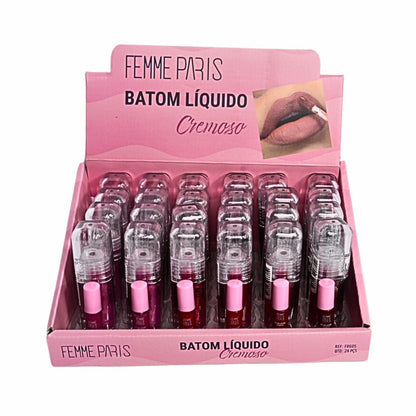 Box: Batom Líquido Cremoso Femme Paris – Caixa com 24 Unidades (Cores Variadas) – FR605