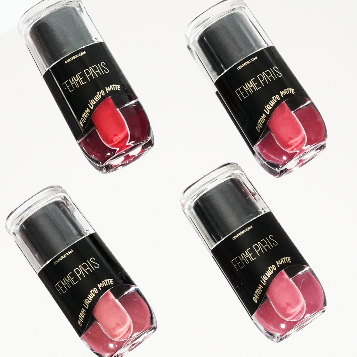 Batom Líquido Matte Femme Paris – Caixa com 24 Unidades (Cores Variadas) – FR606