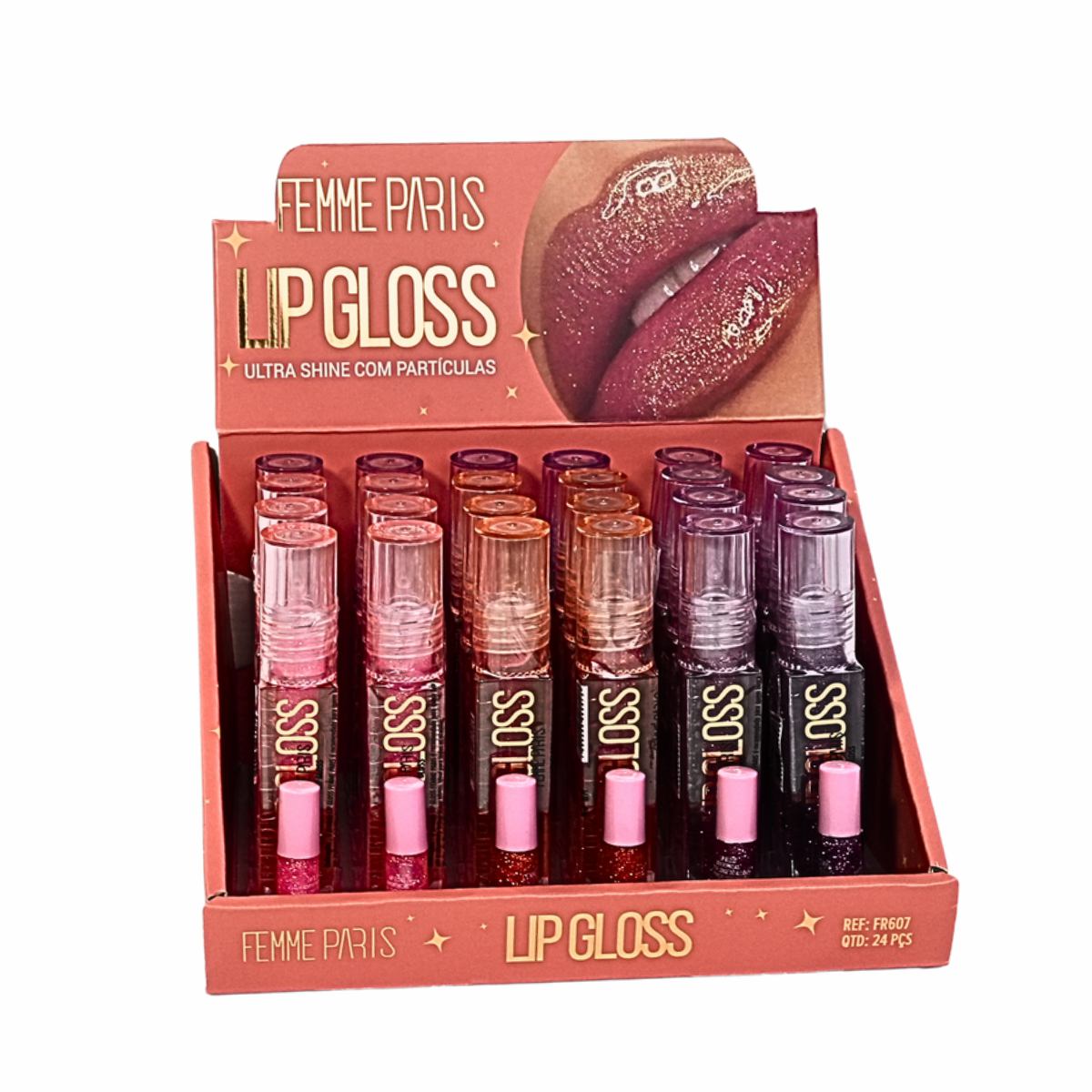 Box: Lip Gloss Femme Paris – Caixa com 24 Unidades - Cores Sortidas – FR607