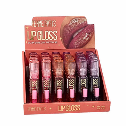 Box: Lip Gloss Femme Paris – Caixa com 24 Unidades - Cores Sortidas – FR607