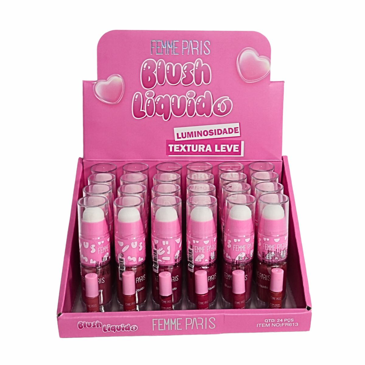 Box: Blush Líquido Femme Paris – Caixa com 24 Unidades – Cores Sortidas – FR613