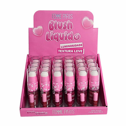 Box: Blush Líquido Femme Paris – Caixa com 24 Unidades – Cores Sortidas – FR613