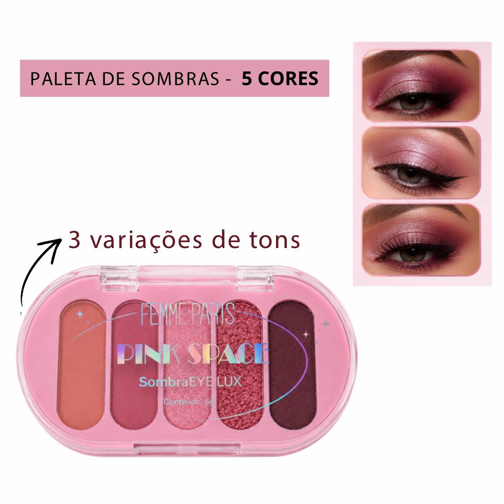 ATACADO: Sombra Eye Lux Pink Space Femme Paris – Box com 24 Peças – FR626
