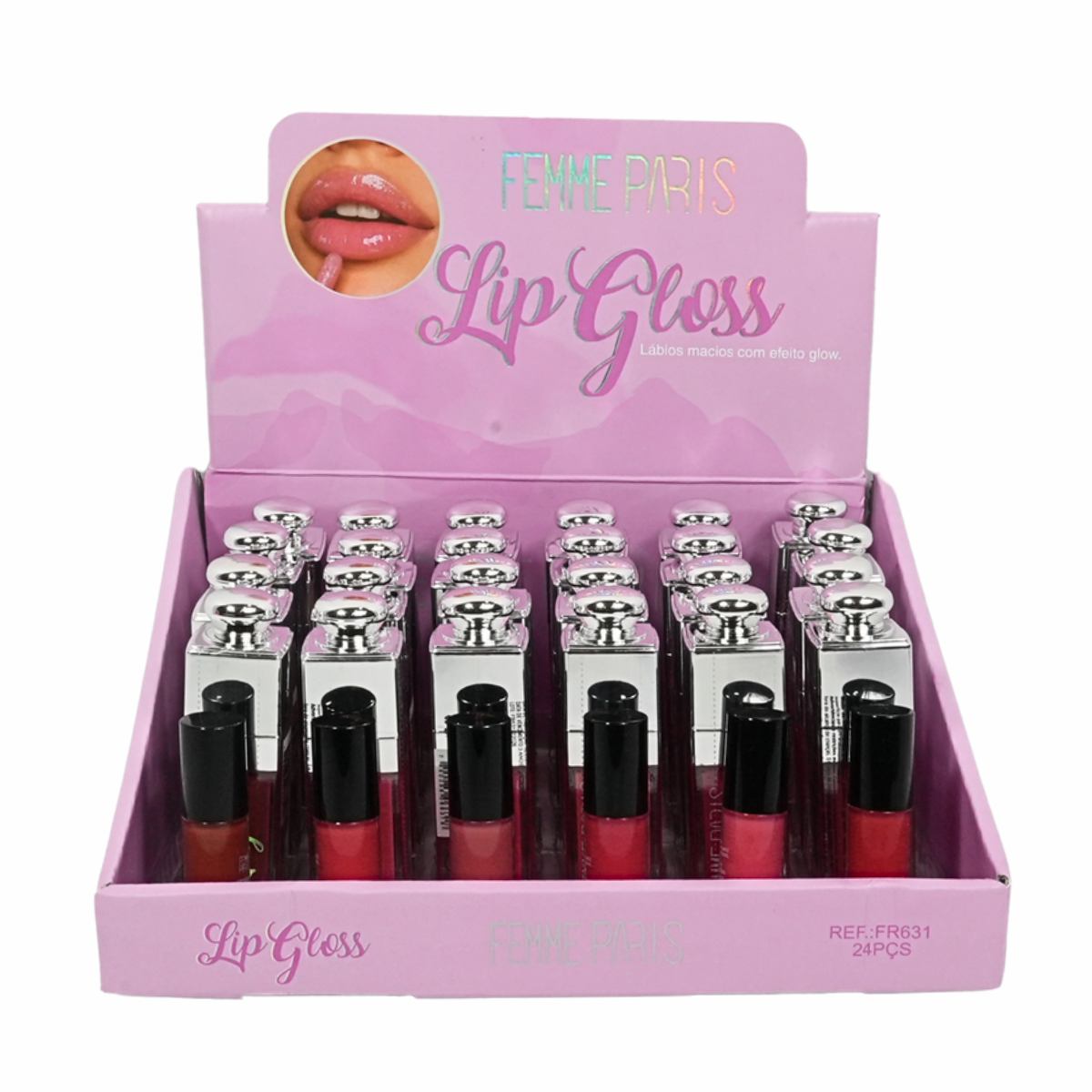 ATACADO: Lip Gloss Femme Paris – Box com 24 Peças – FR631