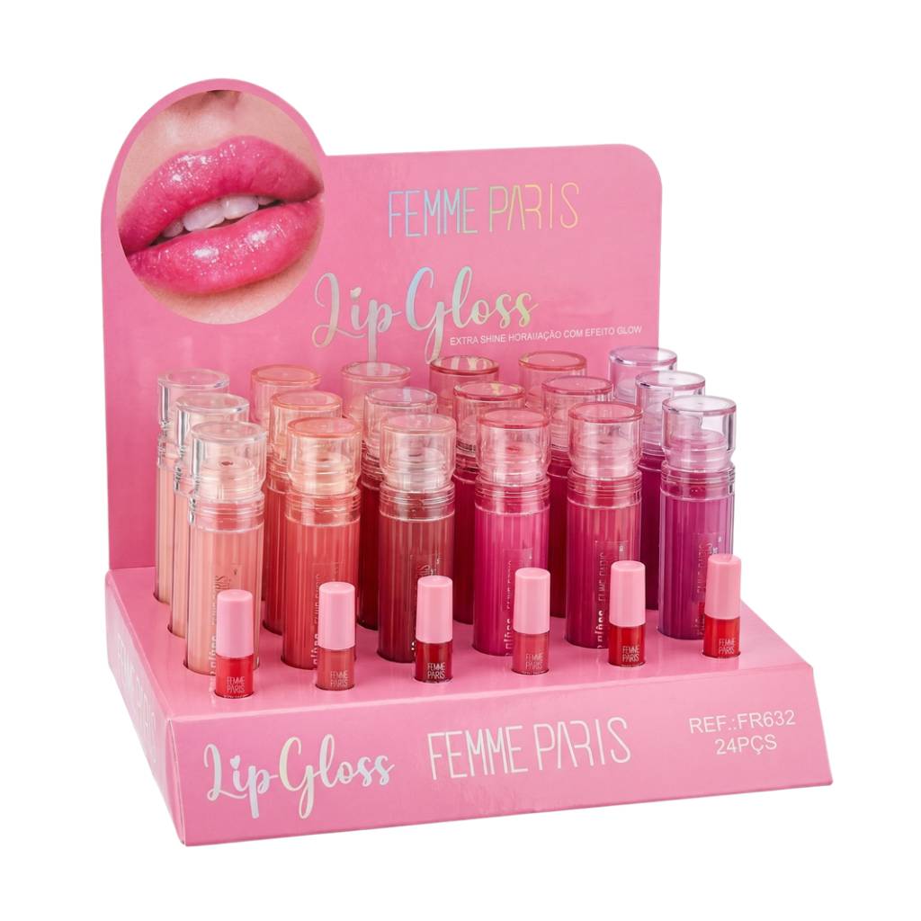 ATACADO: Lip Gloss Femme Paris – Box com 24 Peças – FR632