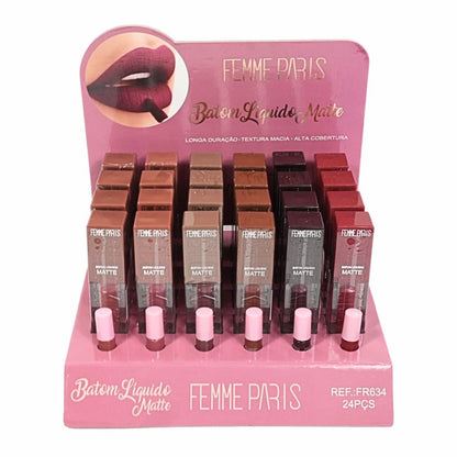 ATACADO: Batom Líquido Matte Femme Paris – Box com 24 Peças – FR634