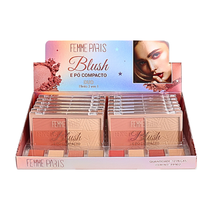 Duo Blush e Pó Compacto Femme Paris FR902 - Box com 12 peças