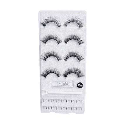 Cílios Postiços Mandala – 4 Pares com Cola, Tufinhos e Aplicador – Modelo MC007