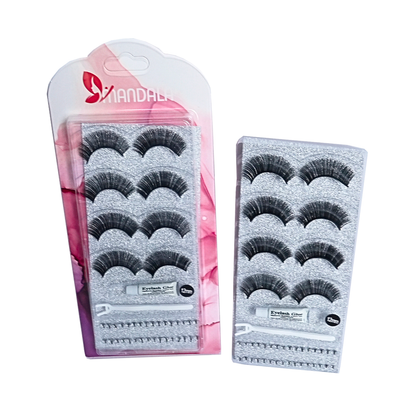 Cílios Postiços Mandala – Cartela com 4 Pares + Cola + Tufinhos + Aplicador – MC009