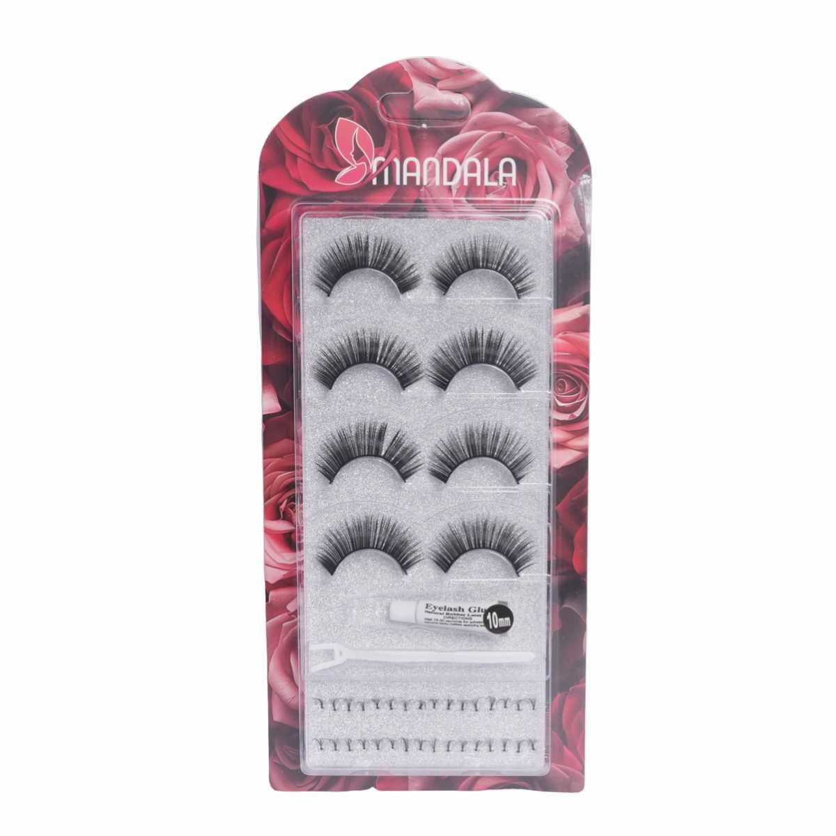 Cílios Postiços Mandala – 4 Pares com Cola, Tufinhos e Aplicador – MC011