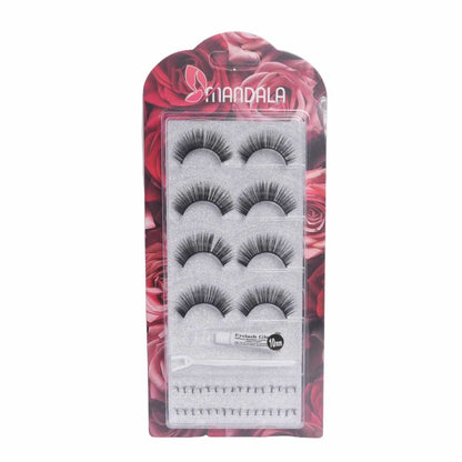 Cílios Postiços Mandala – 4 Pares com Cola, Tufinhos e Aplicador – MC011