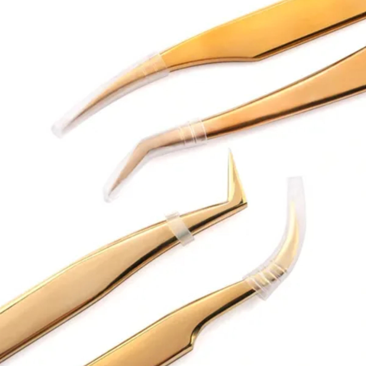 Kit 5 Pinças Dourada Curva Curvada Reta Semicurva 45ºextensão de Cílios fio a fio Volume Russo