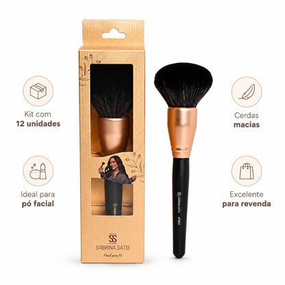 Kit 12 Pincéis para Pó Facial Sabrina Sato Cerdas Macias Maquiagem Profissional - SP062