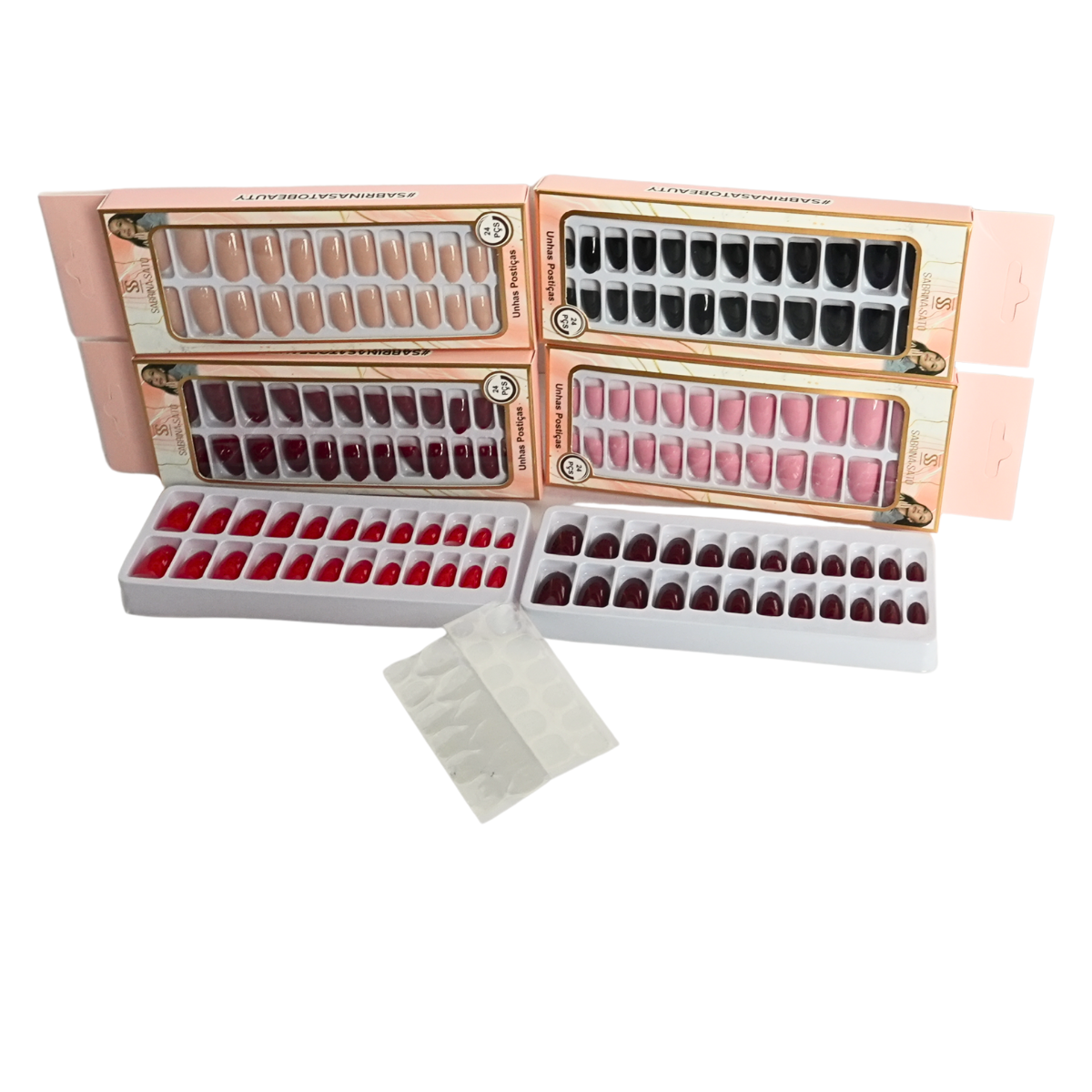 Unhas Postiças Sabrina Sato SP1244 Pacote com 12 Caixas cores variadas, acomapanha adesivo auto colante