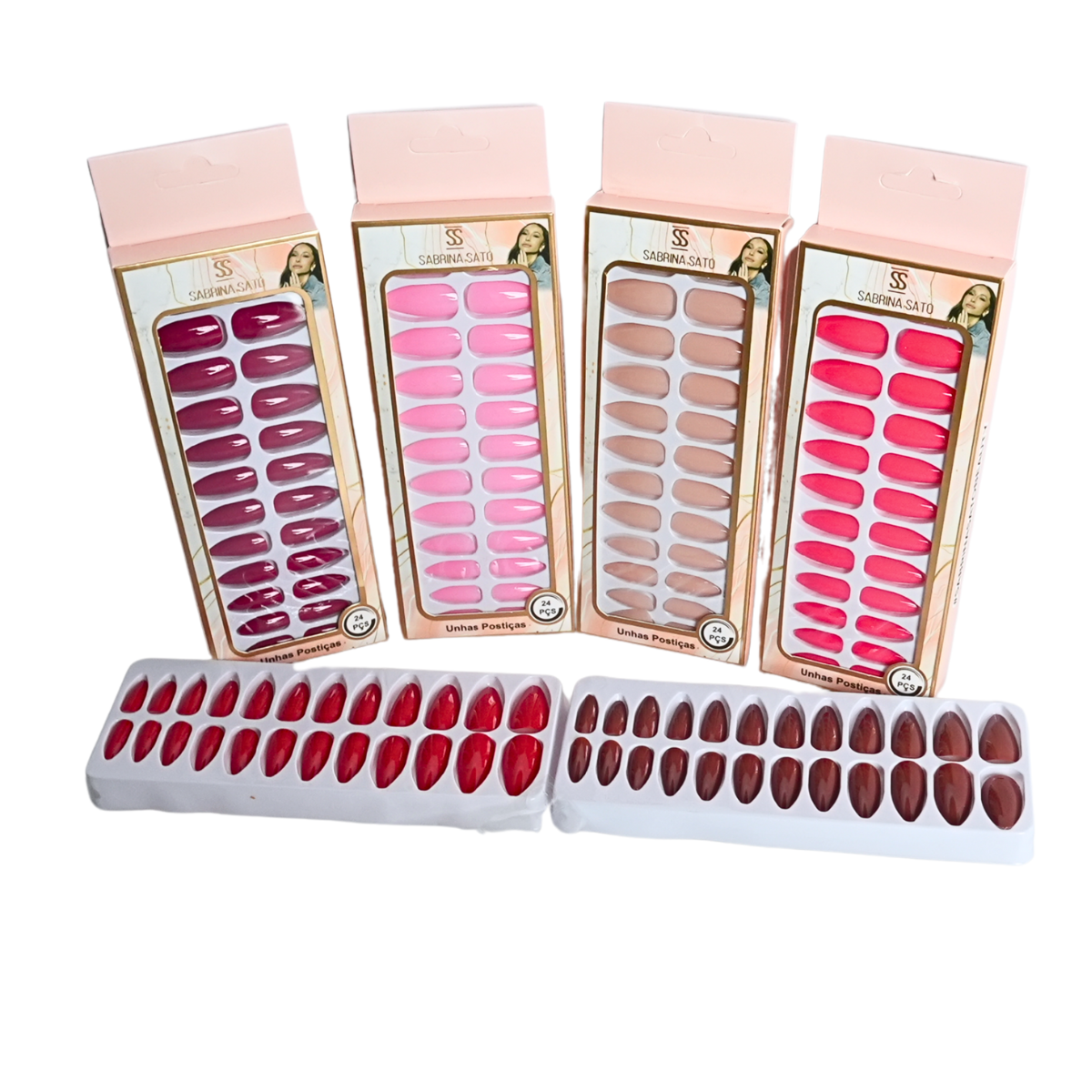 Unhas Postiças Sabrina Sato – SP1245 – Pacote com 12 Caixas (Cores Variadas com Adesivo Autocolante)