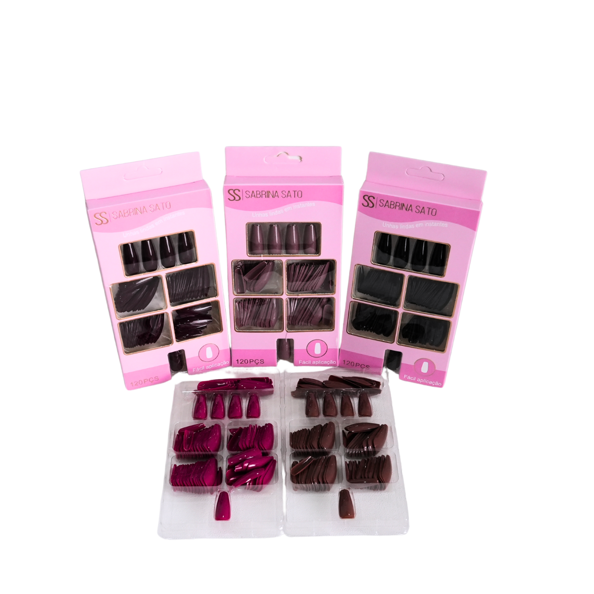 Unhas Postiças Sabrina Sato SP1268 – Pacote com 12 Caixas – Cores Variadas – 120 Unidades por Caixa
