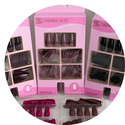 Unhas Postiças Sabrina Sato SP1268 – Pacote com 12 Caixas – Cores Variadas – 120 Unidades por Caixa