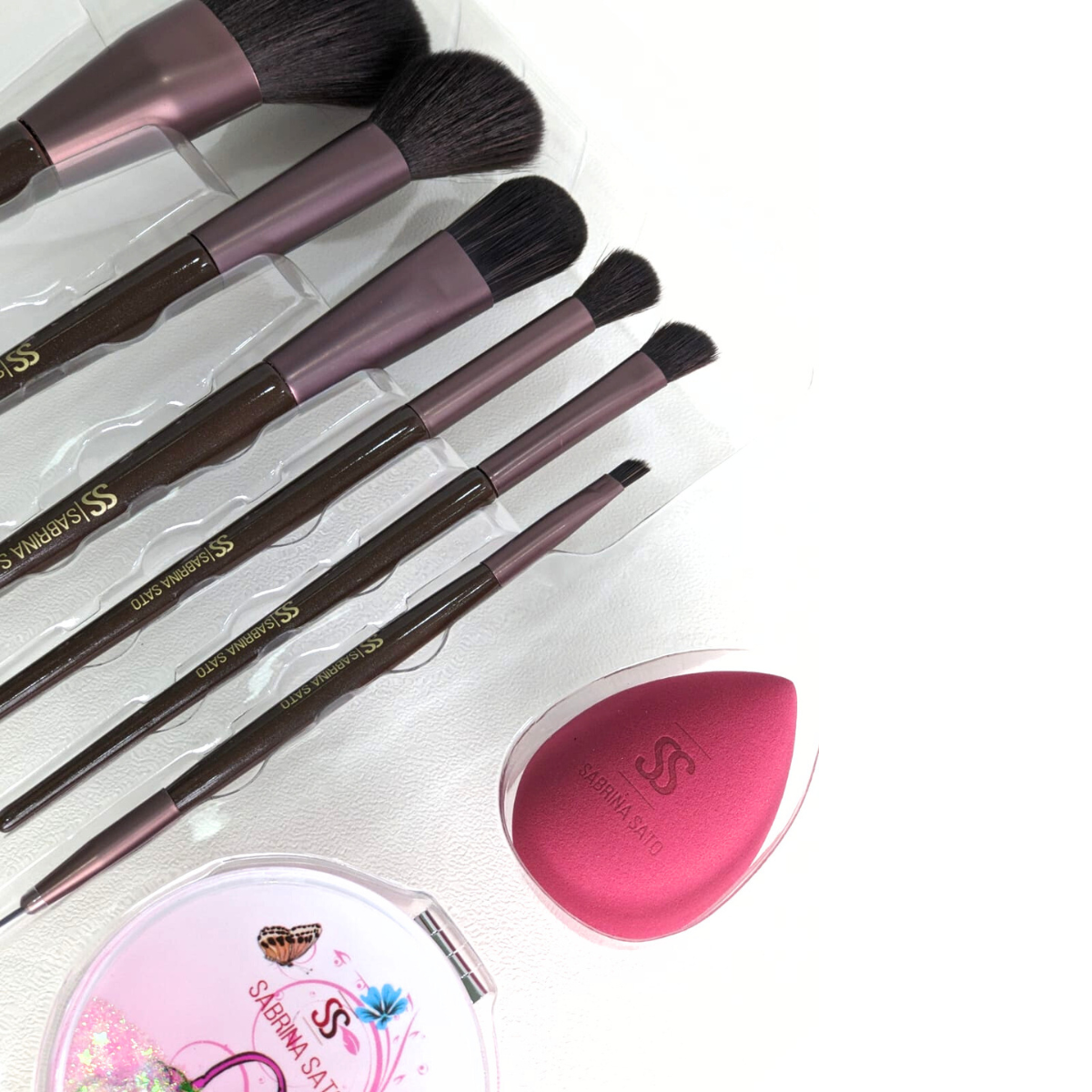 Kit Pincéis de Maquiagem Sabrina Sato com Esponja e Espelho – 8 Peças - SP142