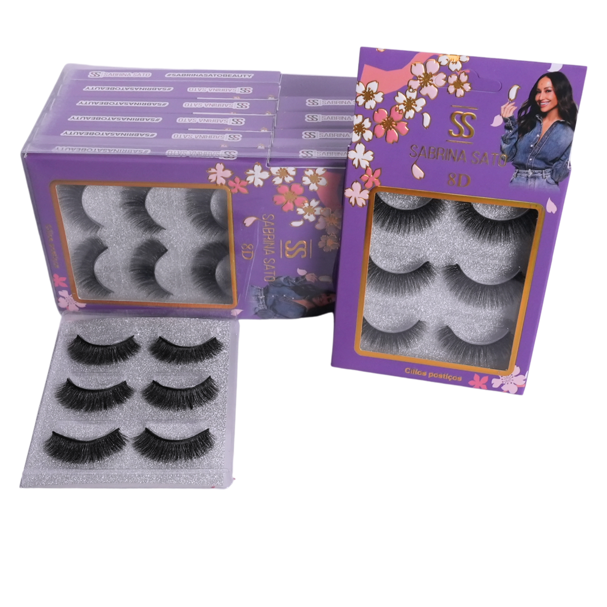 Cílios Postiços Sabrina Sato 8D – Caixa com 3 Pares – Pacote com 12 Caixas SS3107
