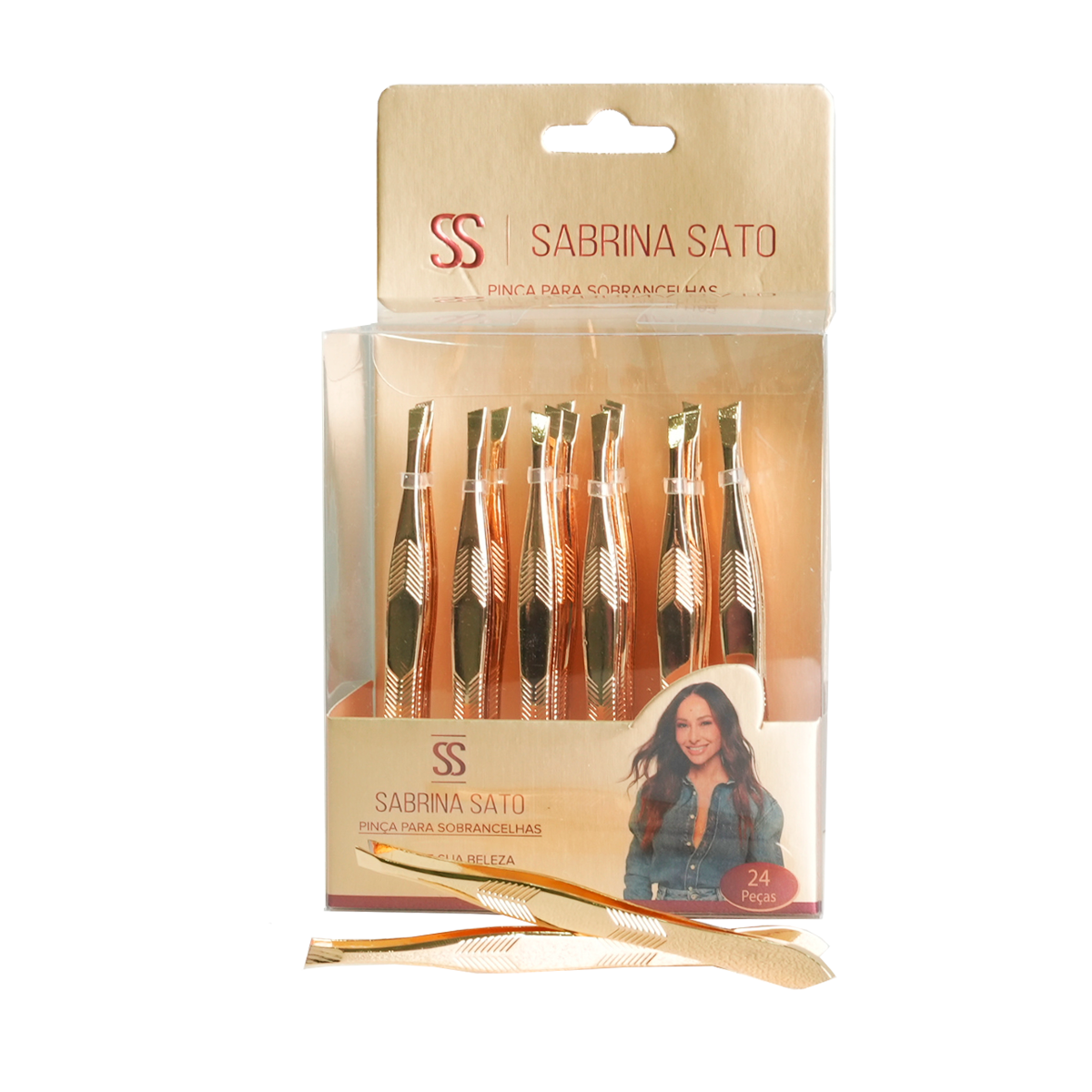Pinça para Sobrancelha em Metal Dourado SP7011 – Sabrina Sato – Box com 24 Unidades