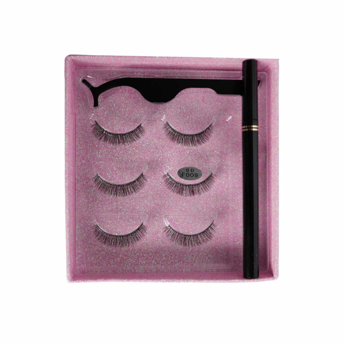 Kit Cílios Postiços Sabrina Sato Box Rosa Glitter (3 Pares + Espelho + Pinça + Caneta Delineadora) - SS1333