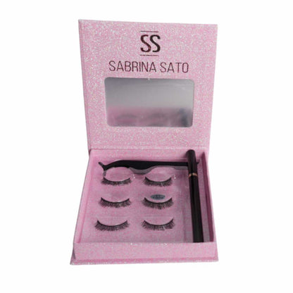 Kit Cílios Postiços Sabrina Sato Box Rosa Glitter (3 Pares + Espelho + Pinça + Caneta Delineadora) - SS1333