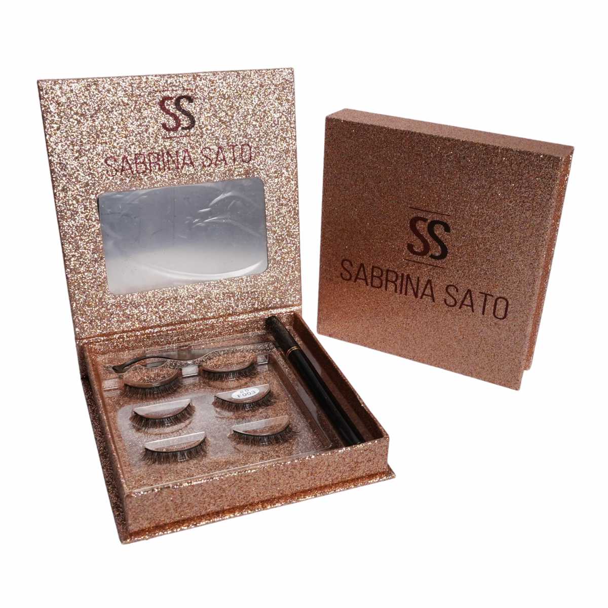 Kit Cílios Postiços Sabrina Sato Box Dourado Glitter (3 Pares + Espelho + Pinça + Caneta Delineadora) - SS1334