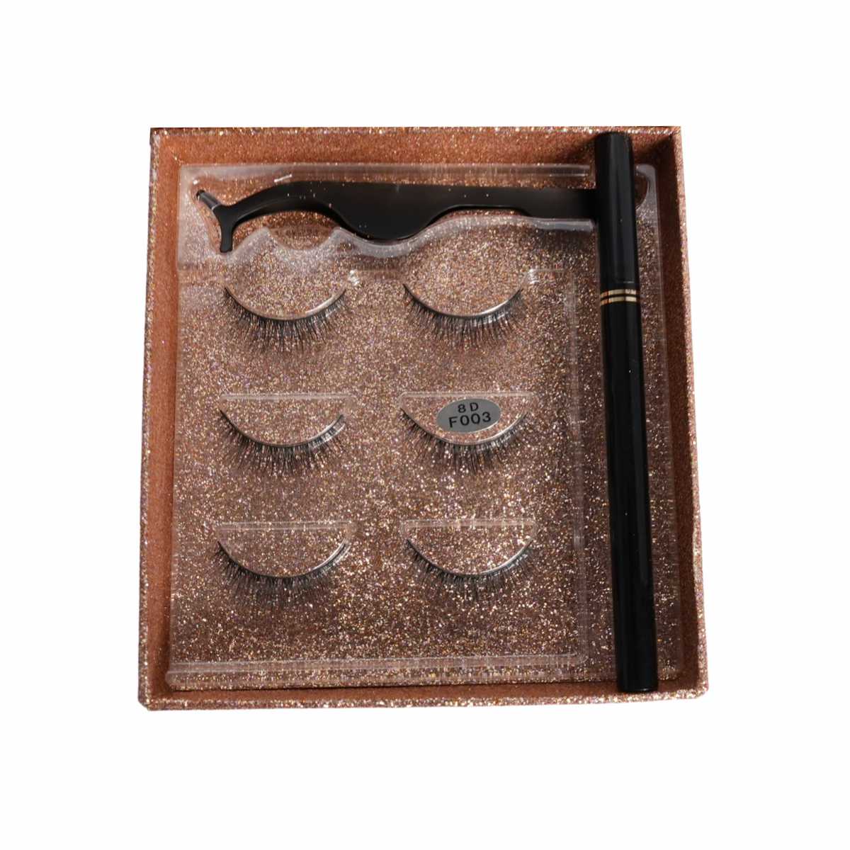 Kit Cílios Postiços Sabrina Sato Box Dourado Glitter (3 Pares + Espelho + Pinça + Caneta Delineadora) - SS1334