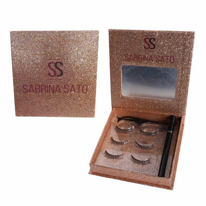 Kit Cílios Postiços Sabrina Sato Box Dourado Glitter (3 Pares + Espelho + Pinça + Caneta Delineadora) - SS1334