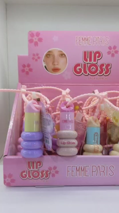 Lip Gloss com Chaveiro e Mini Gloss Femme Paris – Box com 24 Peças – FR151
